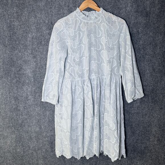 Jakes Dress Women‎ 38 US 8 Light Blue Eyelet Floral Cottagecore Mini Wedding - Picture 1 of 12